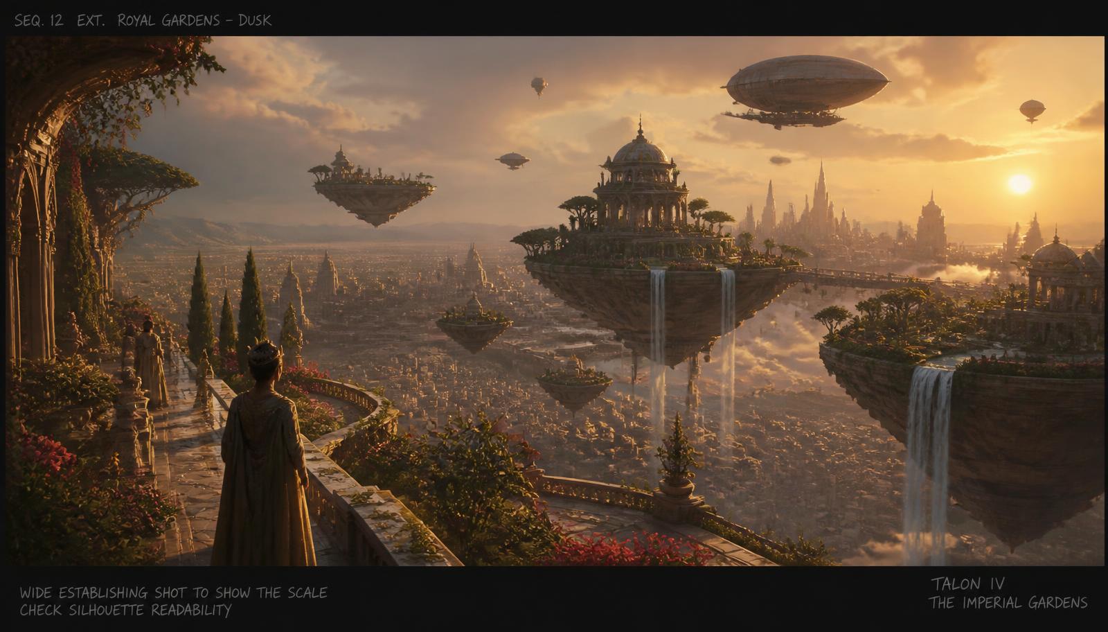 Ext. Royal Floating Gardens — Dusk