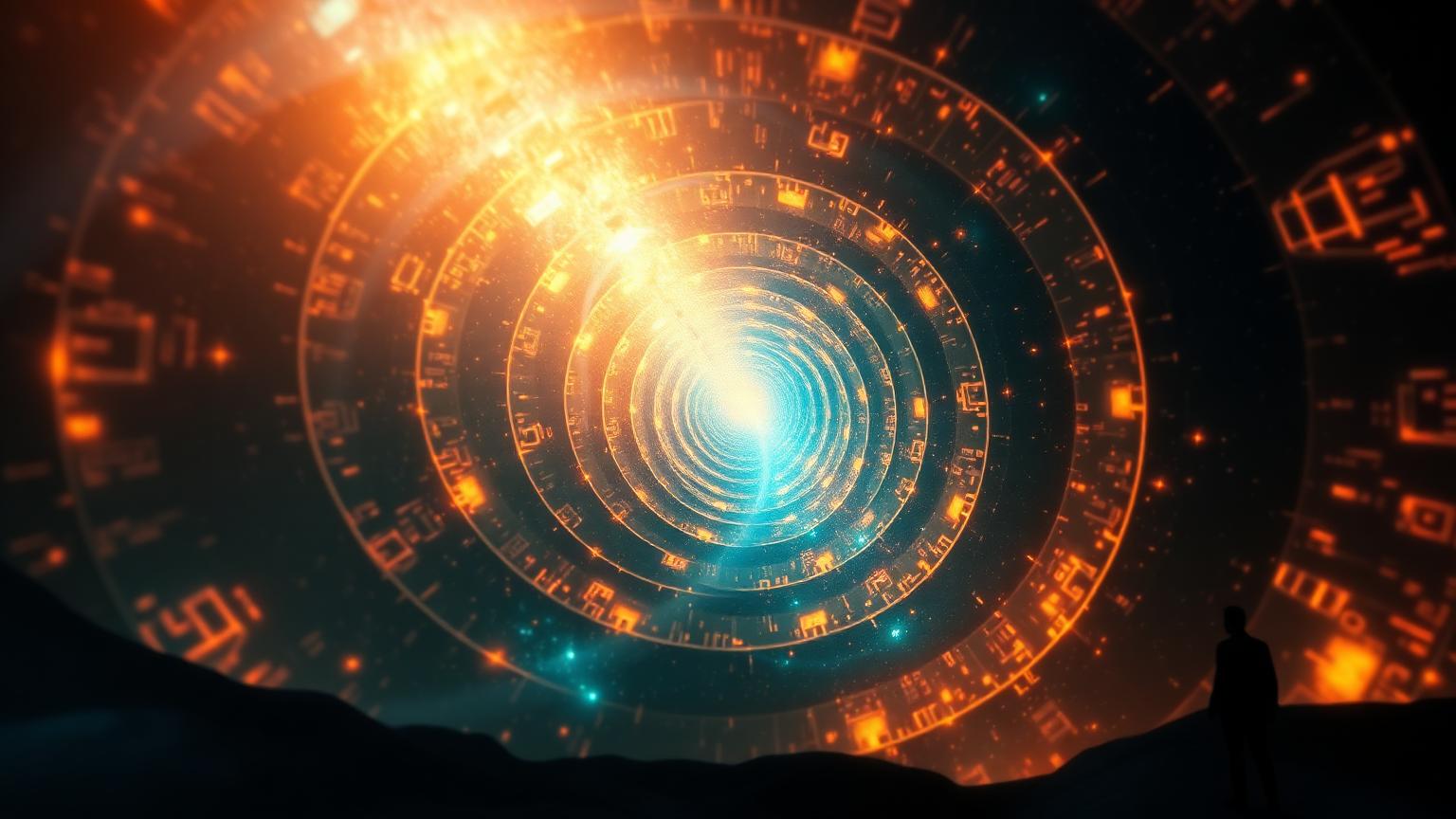 Nested luminous dimensional layers spiralling into infinity